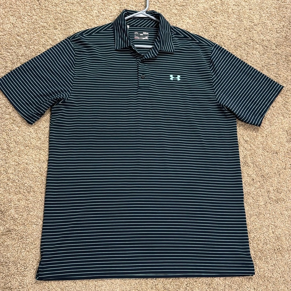 51. Under Armour Men's Navy‎ Striped Polo Shirt (L)
